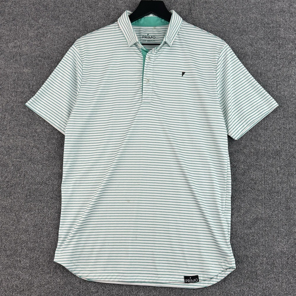 Primo Performance Shirt Mens M Green Striped Golf Blade Casual Short Sleeve